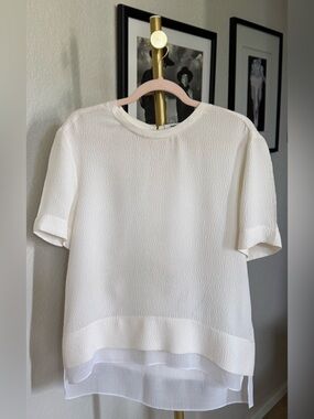 Helmut Lang Textured Silk Layered Hem Blouse / Cream / Size Medium